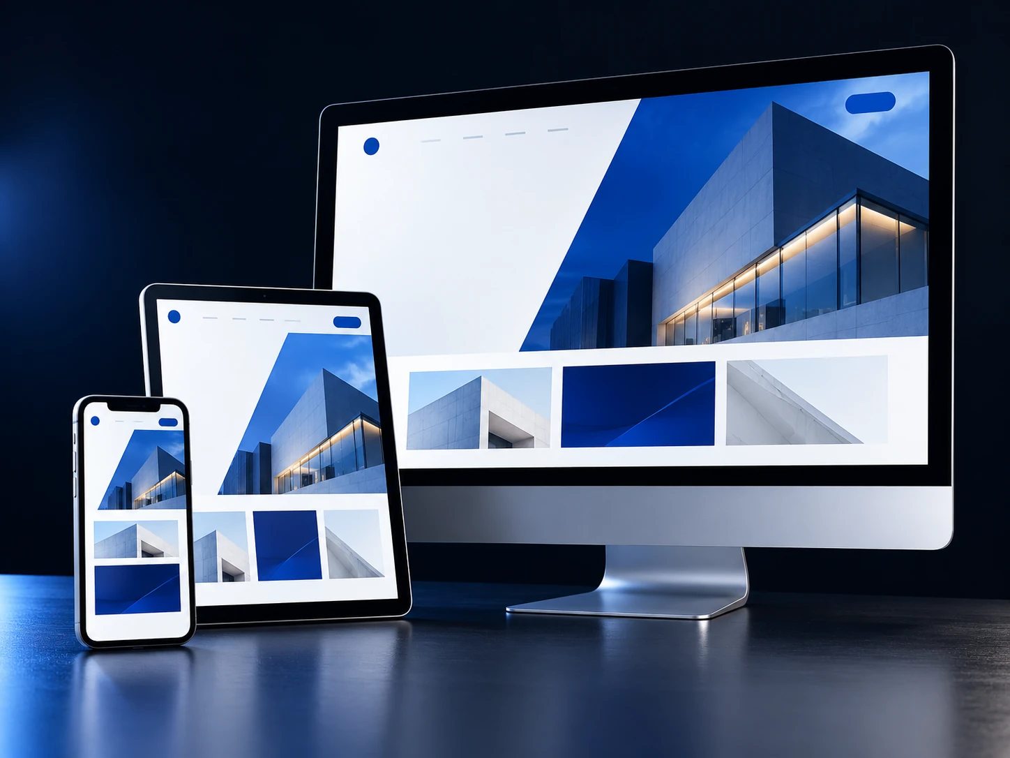 Responsive website shown on desktop, tablet and phone